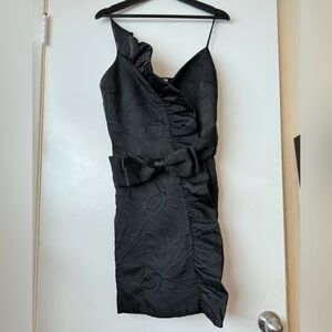 Milly Black Brocade Ruffle Belted Bow Cocktail Dress Saks sz.12